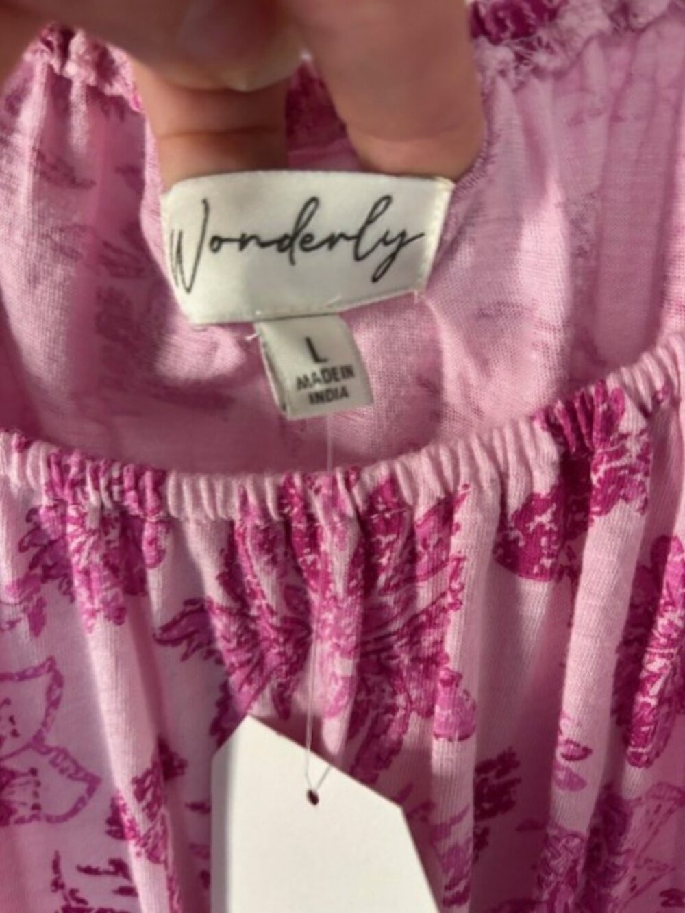 Wonderly NWT L Pink Floral Long Sleeve Peasant Top On Off Shoulder Boho Flowy - Picture 7 of 7
